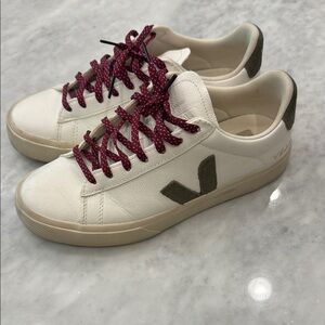 Veja Women's Cream Sneakers with Burgundy Laces